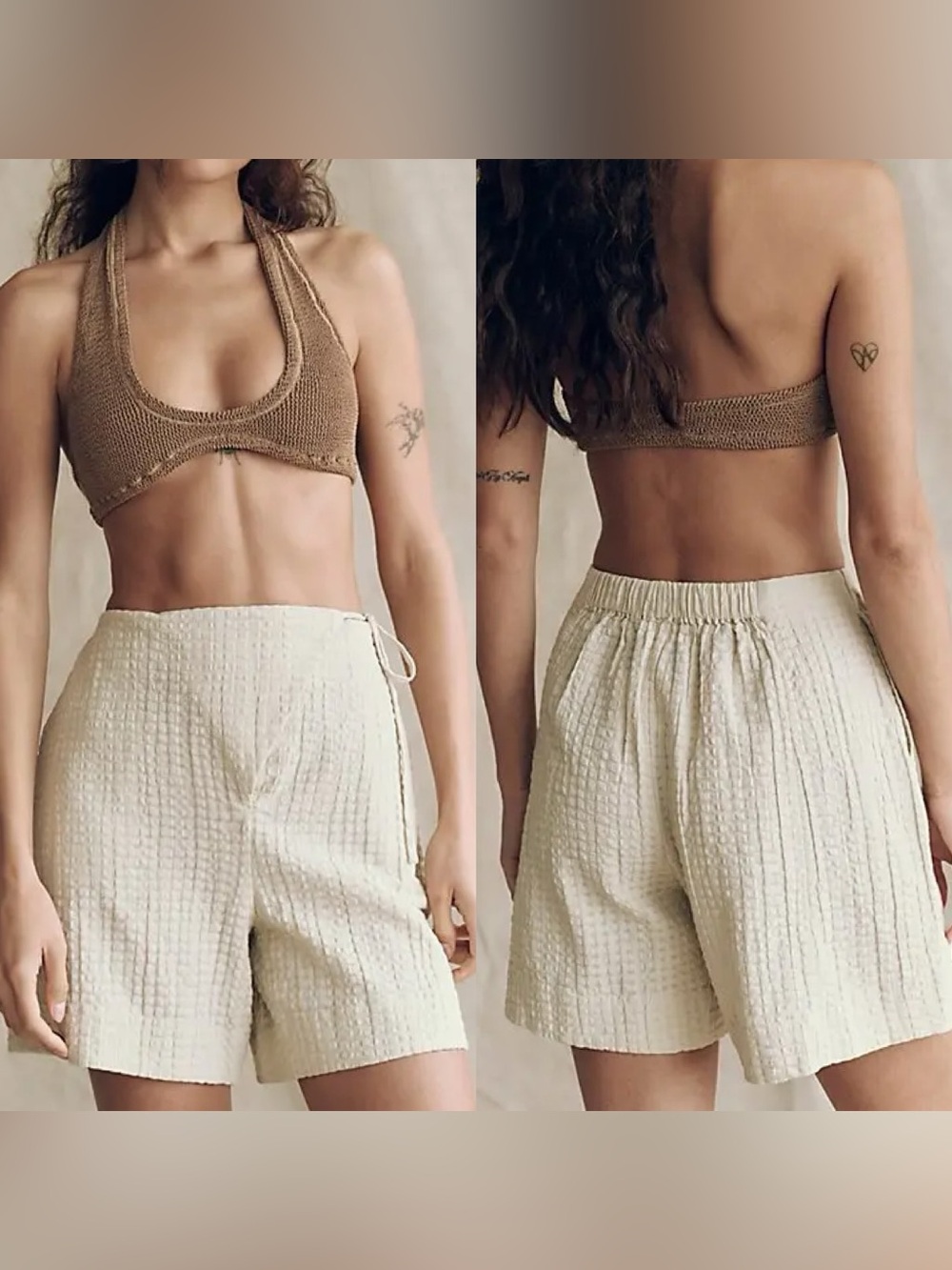 Free people Free-est Pucker Check Wrap Shorts Beige Women’s - Size Medium